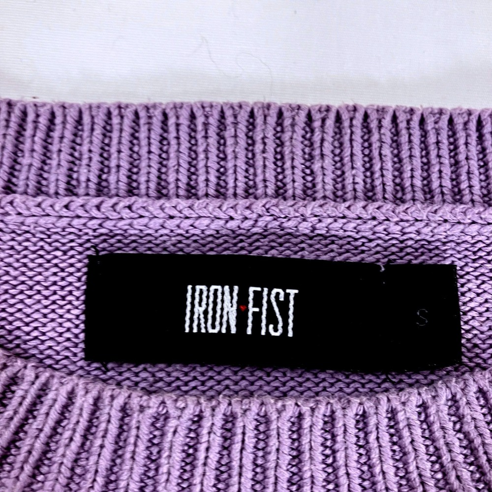 Iron Fist Care Bears Sweater Purple Share Bear Fuzzy Patch Knit Top Small - Picture 4 of 10